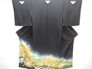 作家物　桐に花亀甲模様刺繍留袖（比翼付き）
